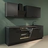 La cuisine Wallers 240 cm. Noir. Four. Lave-Vaisselle est idéale pour votre appartement ou votre maison