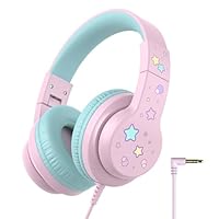 iClever Kids Headphones for School/Travel with Safe Volume 85/94dB, HS19S Stereo Sound Over-Ear Girls Boys Headphones for Kids with Mic FunShare, Foldable 3.5mm Wired Headphone for iPad/Computer