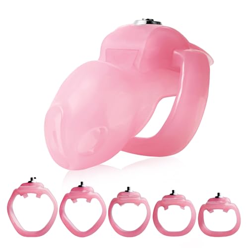 Image of HTV5 Resin Chastity Cage, 5 Wide Comfort Rings Click&Lock Lock for Men, Adult Sex Toy (Pink, Nano)