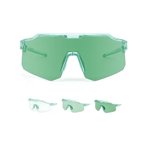 EnzoDate Photochromic Sports Sunglasses Vibrant Color Tinted Half-rim All-in-one Anti-UV Cylcing Goggles (Green)