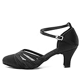 DKZSYIM Women's Latin Ballroom Dance Shoes Close Toe Character Modern Tango Salsa Performance Dancin