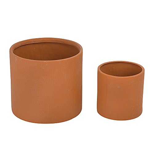 Main + Mesa Stoneware Ceramic Planters, Indoor Outdoor Flower Plant Pot, Set of 2 Includes 7.25" x 7.25" and 11.25" x 10", Terracotta - Thumbnail 5