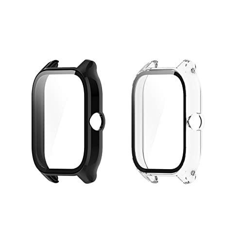 LICHIFIT Amazfit GTS4用保護ケース カバー PCフレーム 強化ガラスフィルム 一体型 スマートウォッチカバー 脱着簡単 耐衝撃 傷防止軽量 おしゃれ アクセサリー (ブラック+透明)