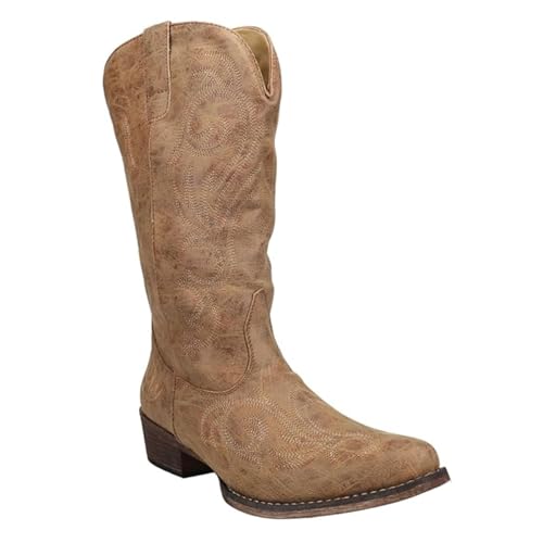 Image of ROPER Womens Riley Embroidered Snip Toe Casual Boots Mid Calf Low Heel 1-2 inch