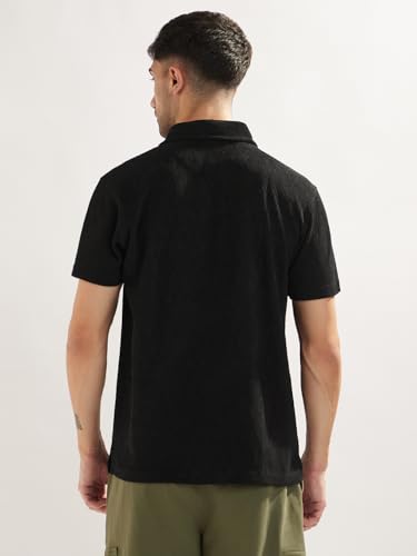 Image of Nobero Textured Polo T-Shirt for Men | Polo T-Shirts for Men | Regular Fit | Textured Fabric | Contrast Collar | Casual & Smart Casual