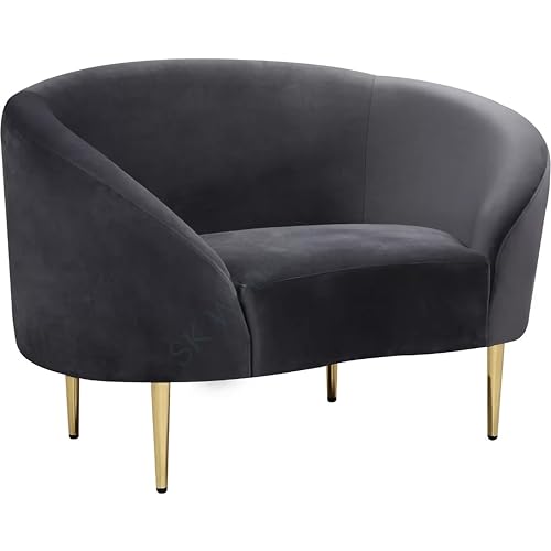 Image of Rosewood Luxury Curved Sofa in Premium Velvet-Fabric | Solid Wood Structure | High Density Foam | Sturdy Golden Legs | Comfortable & Stylish Couch for Modern Living Room (Grey, 1 Seater)