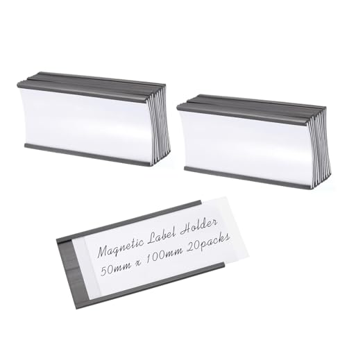 YiYFiT Lot de 20 grands porte-étiquettes magnétiques réutilisables avec inserts en papier blanc et protections en plastique pour étagères métalliques...