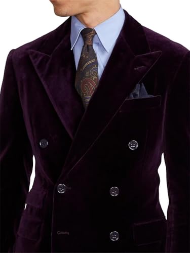 Men's 2 Piece Velvet Suits Slim Fit Double Breasted Suits Formal Wedding Prom Dinner Party Blazer Pants Set3