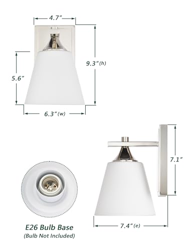 Image of Polished Nickel Wall Sconce Light, American Sconces Wall Lighting, Traditional 1 Light Bathroom Vanity Lighting with Opal Glass Shade, Wall Light for Bedroom Bathroom Living Room Entryway Hallway