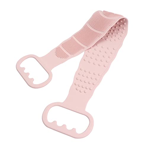PartyKindom Silicone Shower Scrubber Towel Long Exfoliating Bath Tool with Dual Pull Rings Comfortable and Durable Back Washing Towel for Cleaning Pink