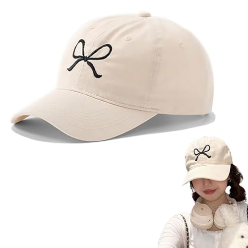 BelleVive Trendy Baseballkappe mit Fliege für Damen und Herren, Y2k Verstellbarer modischer Sonnenhut mit Schirm zum Wandern und Reisen, klassischer Baumwollhut mit niedrigem Profil, Beige