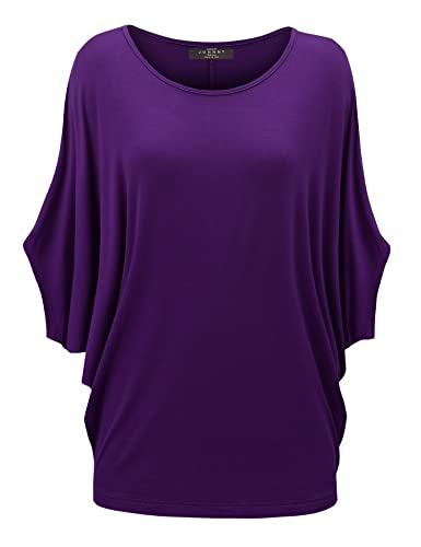 MBJ WT1073 Womens Scoop Neck Half Sleeve Batwing Dolman Top XL Dark_Purple