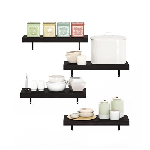 Image of Furinno Tanna Floating Shelves for Wall Set of 4, 22-Inch Wall Shelf, Triple Thick Floating Mounted Shelf, for Bathroom, Home Office, Living Room, Tobacco Oak