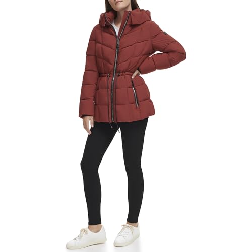 DKNY Womens Hooded Cinch Waist Puffer Coat3