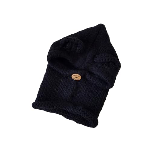 Cute Kids Bear Hat Scarf Winter Knitted Cape Beanies One Size Bear Hat for Warmth Black