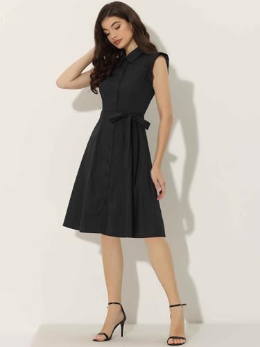 Image of Allegra K Women's Ruffled Sleeve Casual Office Dress Tie Waist Button Down Cotton Shirt Dresses