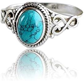 supaen Fashion Women 925 Sterling Silver Turquoise Moonstone Ring Wedding Jewelry 6-10 (7)