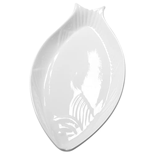 IMIKEYA Assiette de Service Céramique Blanche Ovale pour Poisson et Repas Plat à Poisson Fait Main Plateau de Service pour Apéritifs et Fruits