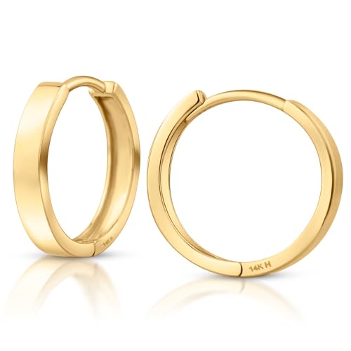 14k Solid Gold Huggie Earrings, Real Gold Earrings, Plain Gold Huggie Hoop Earrings, Simple Gold Huggie