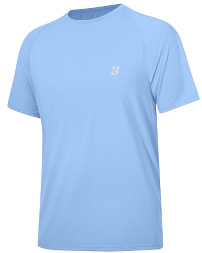 Roadbox Men's Rash Guard Short Slevee, UPF 50+ UV Sun Protection Water T-Shirts, Quick Dry Swim Shirts for Surf Beach Fishing (Large) Blue