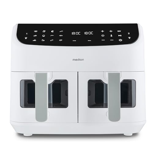 MEDION P20 XXL Freidora de aire con doble cámara (8,7 L, Airfryer, 2.600 W, 10 programas automáticos, 2 cajones, ventana de visión, Dual Cook & Sync Finish) mate