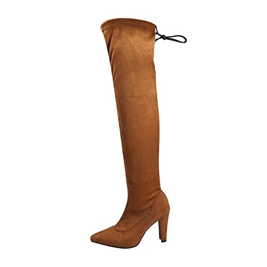 TREWQ Over The Knee Boots Dam Snö Boots HöSt/Vinter Stretch Mocka öVer Knä Boots Spetsiga Tå Dam HöGa Klackar,Brown,42 EU