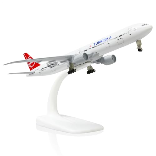 QIYUMOKE 1/300 compagnie aeree turche 777 Modello aereo in metallo pressofuso per Boeing 777 con supporto (7,5 pollici di lunghezza), un ottimo regalo o decorazione per gli appassionati di aviazione.