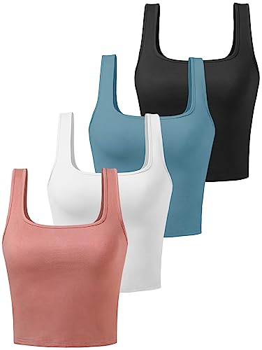 Image of Joviren Crop Tank Tops for Women Workout Cropped Athletic Shirts | 4 Pack Cotton Racerback Yoga Tops