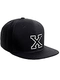 Classic Snapback Hat Custom A to Z Initial Raised Letters, Black Cap White Black Letter Initial X