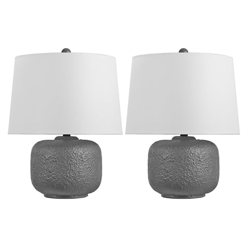 JONATHAN Y 20" Gray Textured Resin Table Lamp Set of 2 for Bedroom, Coastal Farmhouse Nightstand Lamps for Living Room, White Linen Shade, LED Bulbs Included (JYL9208B-SET2) by JONATHAN Y - Image 8