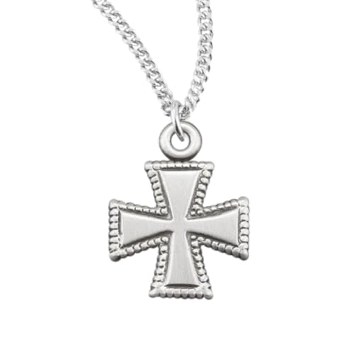 Everlasting Light Jewelry Women's .925 Sterling Silver Beaded Cross Pendant Necklace, 18 InchRhodium Plated Stainless Steel Chain, Catholic Medal Made in USA- Deluxe Velvet Gift Box Included