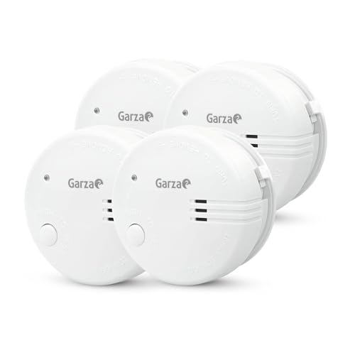 Garza - Pack de 4 Detectores de Humo Mini, Diseño Ultracompacto, Sensor Fotoeléctrico, Alarma 85dB, Batería 9V Incluida, Instalación sin Cables, Indicador LED y Botón Test