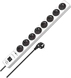 Regleta enchufes con un cable de 2 m de longitud (H05VV-F 3G1,5) y interruptor iluminado para encendido/apagado (bipolar)