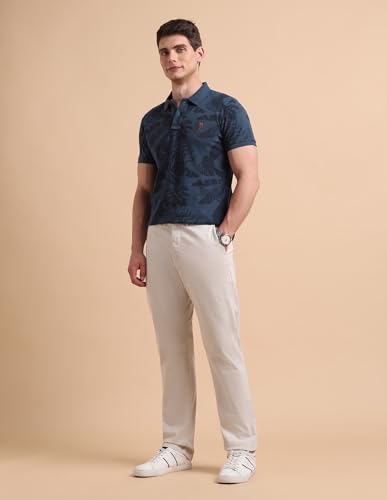 Image of U.S. POLO ASSN. Denim Co. Men's Tropical Printed Pure Cotton Polo Shirt