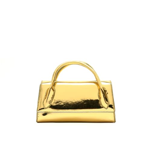 MISAKO Munay bolso de mano de fiesta con bandolera extraíble y acabado metalizado Mujer - Munay Dorado 11 X 22 X 5 cm