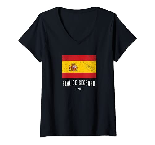 Mujer Peal de Becerro España | Souvenir - Ciudad - Bandera - Camiseta Cuello V