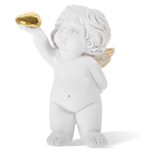 Cabilock Figura Decorativa De Ángel Pequeña De Resina Para Jardín y Decoración Del Hogar, Estatua Base Estable, Diseño En Forma De Corazón, Adecuado Para Mesas y Estantes, Adorno Delicado y Resistente