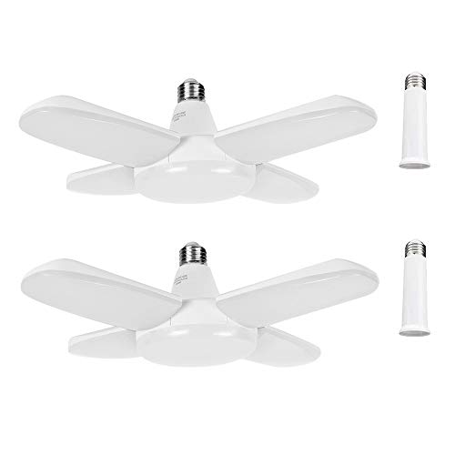 LED Garage Lights 6000LM 60W Foldable Garage Lights LED Shop Light E26 Garage Ceiling Light with 4 Deformable Panels for Garage Shop Basement (2 Pack)