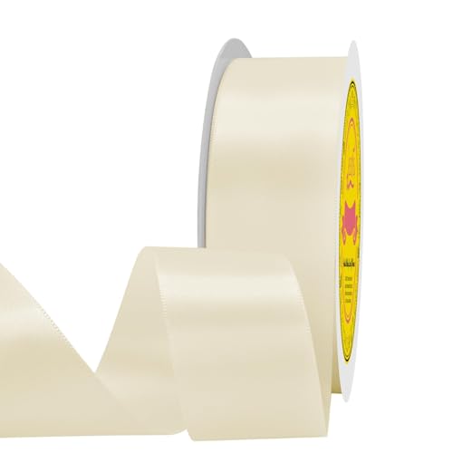 Image of Double Face Cream Satin Ribbon 1-1 /2 inch X 50 Yards Polyester Cream Ribbon for Gift Wrapping Very Suitable for Weddings Party Hair Bow Invitation Decorations and More