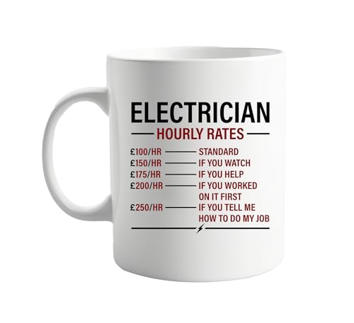 Electrician Rates Mug - Funny Coffee Mug for Electricians, Electrical Engineers, Apprentice Electricians, Handymen, DIY Enthusiasts, Anyone Who likes a Good Spark Gift for Birthdays, Father's Day