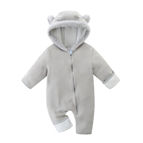 Cute Baby Bear Fleece Jumpsuit Girls Boys Warm Hooded Coverall Romper Newborn Fluffy Outerwear Snowsuit