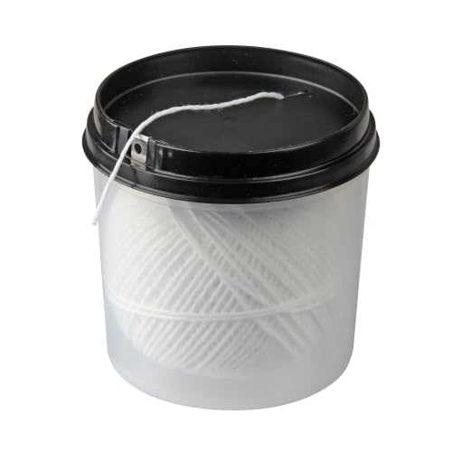 FACKELMANN Cuerda alimentaria con dispensador y Cuchilla, para Atar Carne, Pescado o verdura con Relleno, resiste hasta 175ºC, poliéster Apto para Contacto con Alimentos, Blanca, 100m, 1ud.