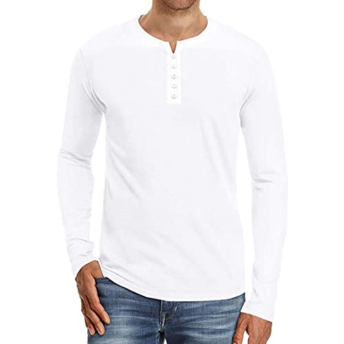 XYSSYXGS Henley T-shirt décontracté à manches courtes et longues pour homme Coupe ajustée Coupe droite Coton raglan, A - Blanc, M Cover