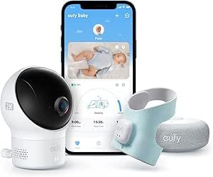 eufy Baby S340 Smart Sock Babyphone, WiFi 2,4 GHz, monitoraggio dei sonni, sonnellini, polso e ossigeno nel sangue, fotocamera 2K, riconoscimento del vino AI, senza costi mensili (ricondizionati)