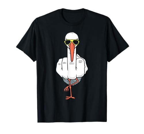Dedo Medio Divertido Cigüeña Ofensiva Rude Wading Bird Camiseta