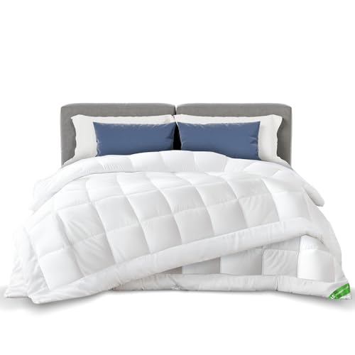 VOUNOT® Piumone Letto Matrimoniale 4 Stagioni 220x240 cm, Piumino Caldo Invernale 500 GSM, Trapunta Abbottonata Estiva 200 g/m² e Autunnale 300 g/m², 100% Microfibra, Bianco