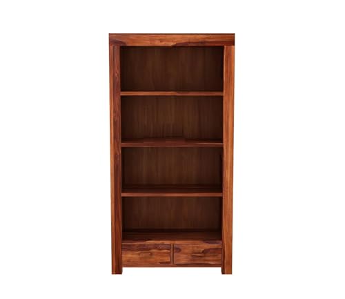 Image of Solid Wood Book Shelf with Racks Storage| Library Bookshelf | Wooden Book Cabinet Office & Home Living Room| Bookcases Furniture (Honey B)