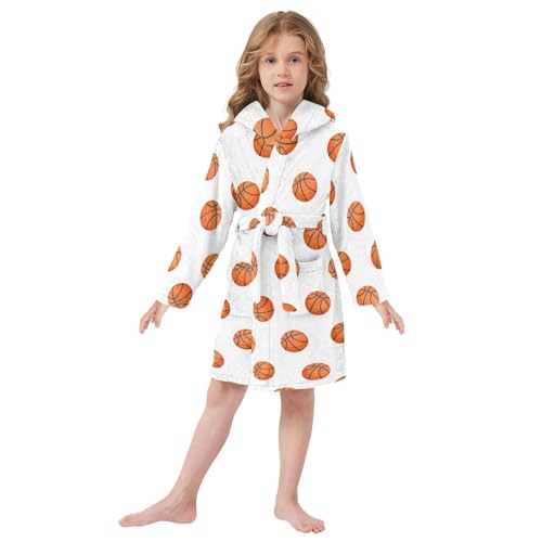 Wusikd Basketball Ball kids' Bath Sleepcoat White Plush Bath Towls Toddler for Boys Girls L