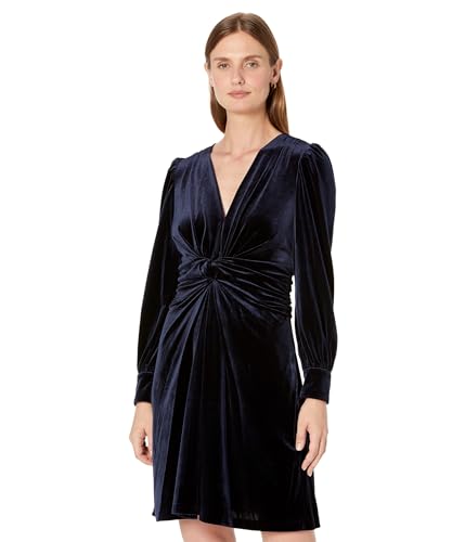 Vince Camuto Women's Velvet Twist Front V-Neck Fit & Flare with Long Sleeves