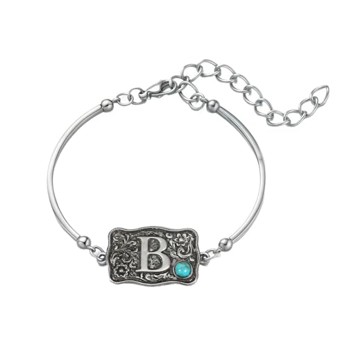 Image of Belt Buckle Bracelet Initial Letter A-Z Bracelets Western Cow Tag Bracelet Belt Buckle Necklace Western Style Initial Letter Pendant Necklace